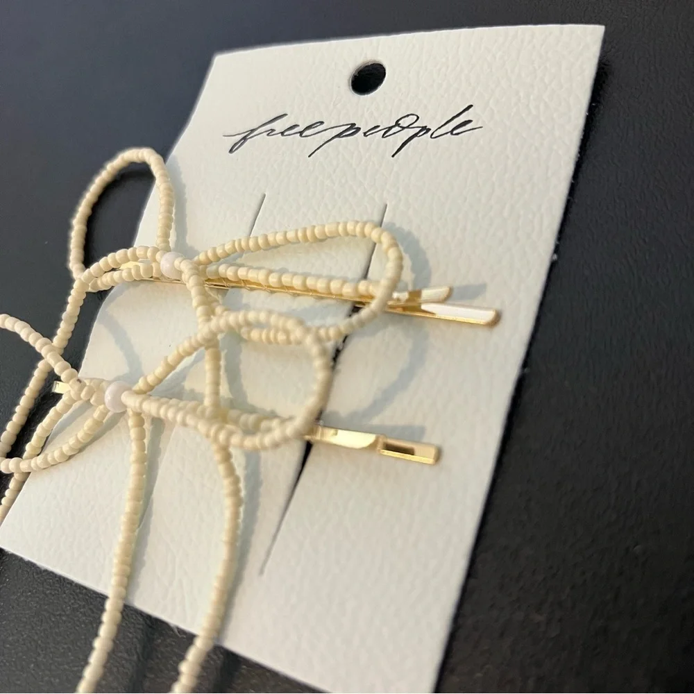 Free People Dainty Beaded Bow Pins in Ivory New